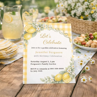 Gelbe Gingham-Sommer-Garten-Geburtstags-Limonen Einladung