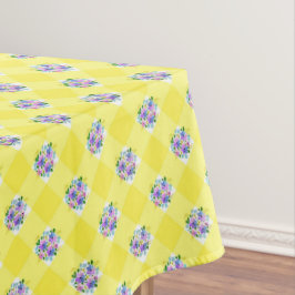 Gelbe Gingham und Lila Blüten Land Tischdecke
