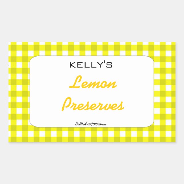 Gelbe Gingham-Zitrone bewahrt Etikett Rechteckiger Aufkleber (Vorderseite)