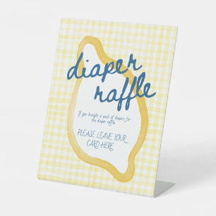 Gelbe Gingham-Zitronen-Baby-Shower-Windel-Raffle Sockelschild