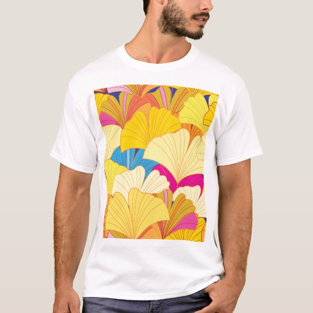 Gelbe Gingko-Blätter, nahtloses Muster. T-Shirt (Vorderseite)