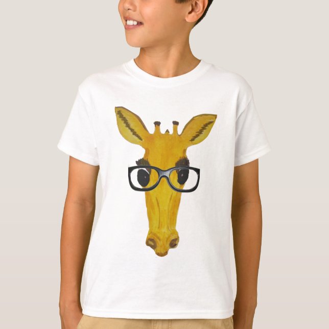 Gelbe Giraffe mit Gläsern T-Shirt (Vorderseite)