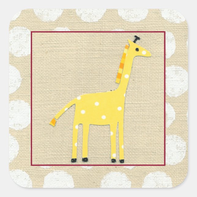Gelbe Giraffe mit weißen Polka-Punkten Quadratischer Aufkleber (Vorderseite)
