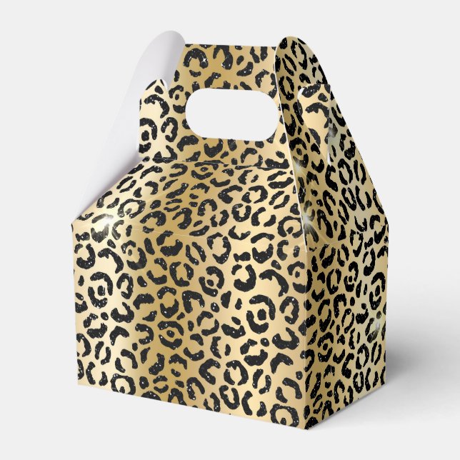 Gelbe Glam Gold Schwarzer Glitzer Leopard Geschenkschachtel (Vorderseite)