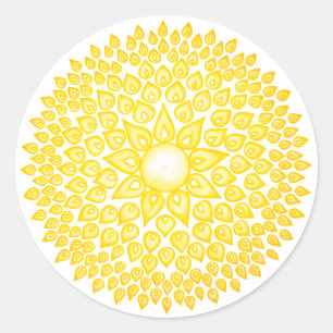 Gelbe glänzende Sun-Mandala Runder Aufkleber