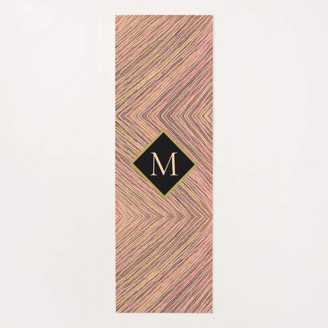 Gelbe Glitzer-Monogramm-Streifen Yogamatte (Vorderseite)