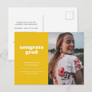 Gelbe Glückwunsch Grad Foto Abschluss Einladung Postkarte