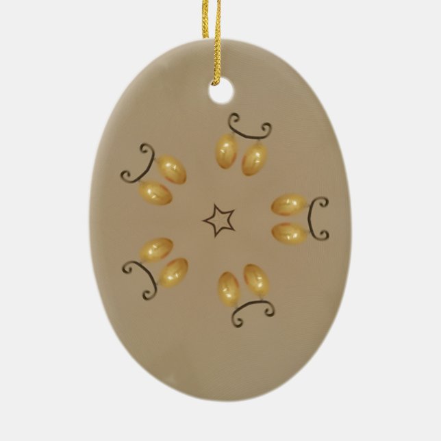 Gelbe goldene Ei Muster Ostereier Rustikal Beige Keramik Ornament (Hinten)