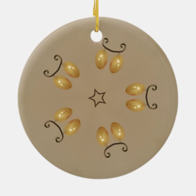 Gelbe goldene Ei Muster Ostereier Rustikal Beige Keramikornament (Hinten)