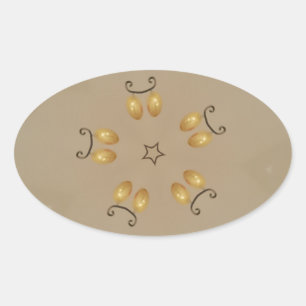 Gelbe goldene Ei Muster Ostereier Rustikal Beige Ovaler Aufkleber