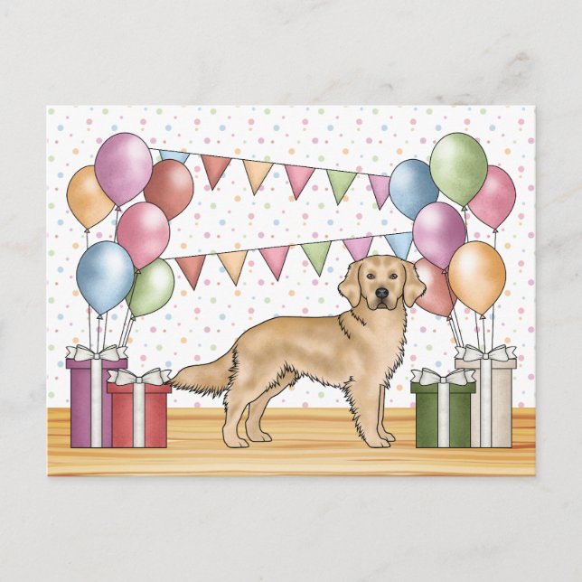 Gelbe goldene Retriever farbenfrohe Pasta Geburtst Postkarte (Vorderseite)