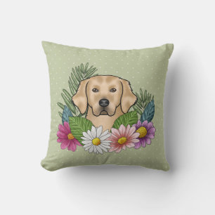 Gelbe goldene Retriever farbige Blume Grün Kissen