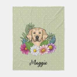 Gelbe goldene Retriever farbige Blume und Name Fleecedecke