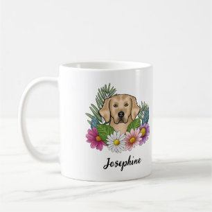 Gelbe goldene Retriever farbige Blume und Name Kaffeetasse