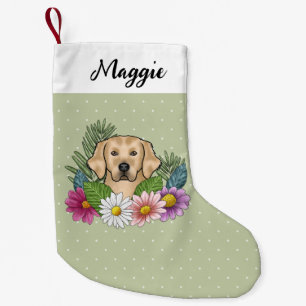 Gelbe goldene Retriever farbige Blume und Name Kleiner Weihnachtsstrumpf