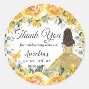 Gelbe goldene Rose Blumenschmetterlinge Fürstin Runder Aufkleber