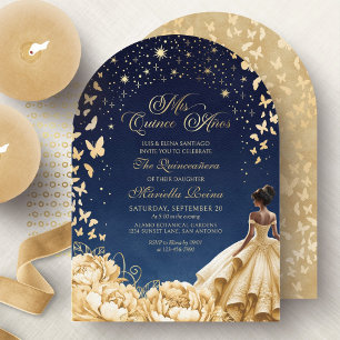 Gelbe Goldene Sterne Schmetterlinge Florale Quince Einladung