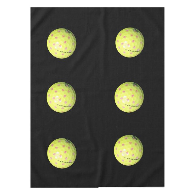 Gelbe Golfbälle auf schwarz, Tischdecke (Vorderseite)