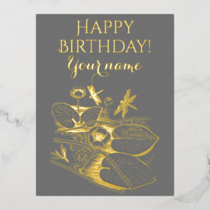 Gelbe Grafik mit Seerosen Folien Feiertagspostkarte