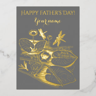 Gelbe Grafik mit Seerosen Folien Feiertagspostkarte