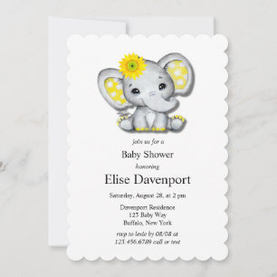 Gelbe graue Sonnenblume Elephant Babydusche Einladung