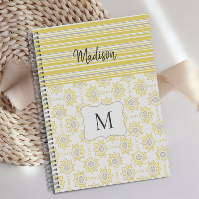 Gelbe graue Streifen Bee Trendy Monogram Planer (Von Creator hochgeladen)