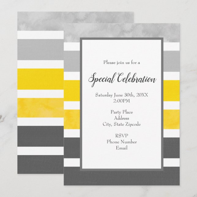 Gelbe graue Streifen Einladung (Vorne/Hinten)