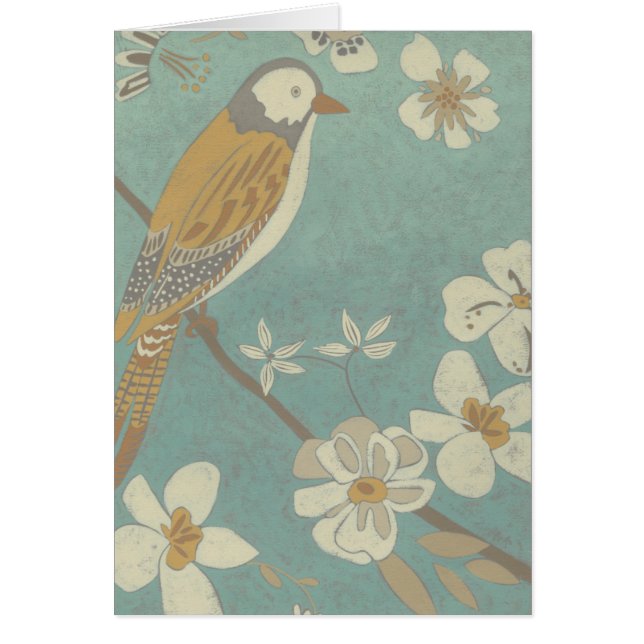 Gelbe, graue und beige Vögel auf einem Zweig (Vorne)