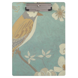 Gelbe, graue und beige Vögel auf einem Zweig Klemmbrett