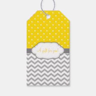 Gelbe graue weiße Polka Dot Zickzack Gift Tags Geschenkanhänger