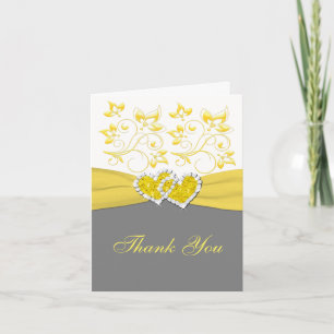 Gelbe, Graue, Weiße Verbundene Herzen Danke-Karte Dankeskarte