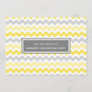 Gelbe graue Zickzack 18. Geburtstags-Party Einladung
