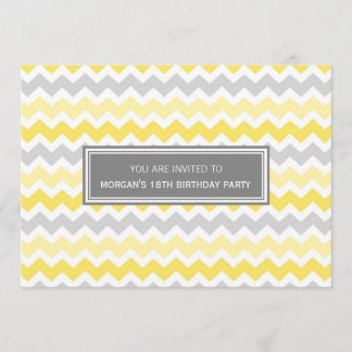 Gelbe graue Zickzack 18. Geburtstags-Party Einladung