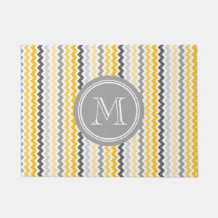 Gelbe graue Zickzack graue Monogramm-Fußmatte Fußmatte