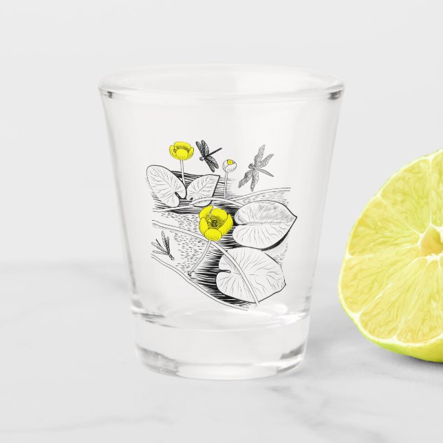 Gelbe Gravur der Seerosen Schnapsglas (Vorderseite)