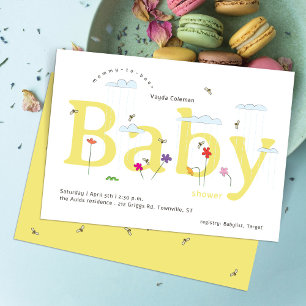 Gelbe große Baby-Frühlings-Bienen-Szene-Baby-Showe Einladung