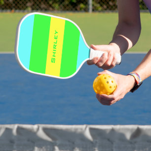 Gelbe, grüne, blaue Streifen von Shirley Taylor Pickleball Schläger