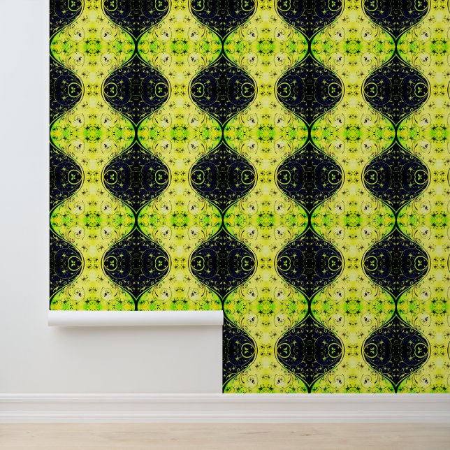 Gelbe grüne Blume Muster Ornamente Tapete (Anwendung)