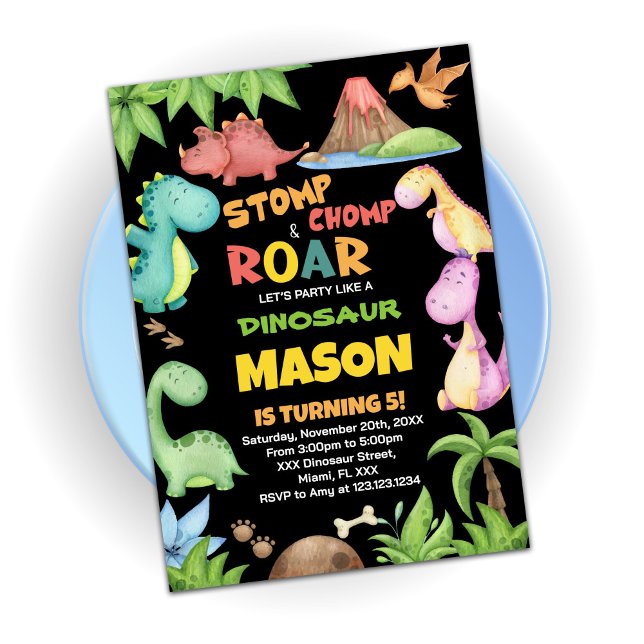 Gelbe grüne Dinosaurier Geburtstagseinladungen Einladung (Von Creator hochgeladen)