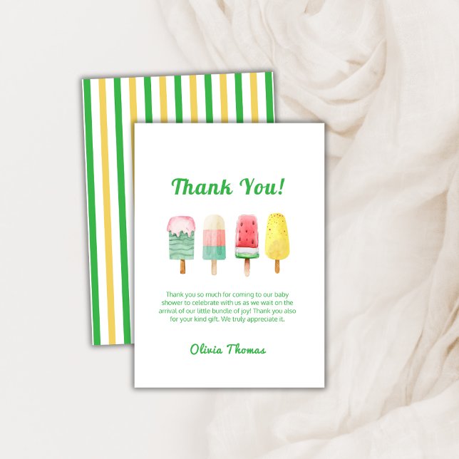 Gelbe grüne Eiscreme für den Pop Babydusche Dankeskarte (Yellow Green Ice Cream Ready To Pop Baby Shower Thank You Card)