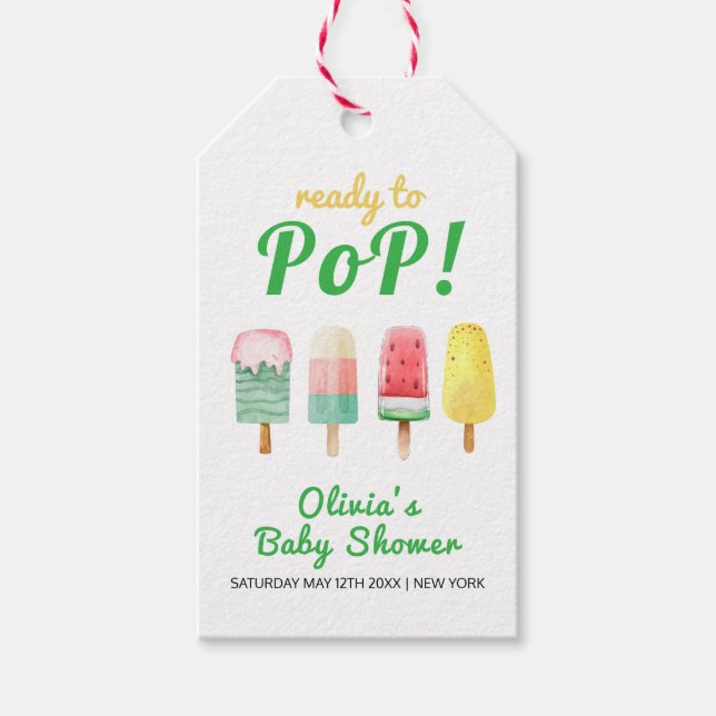 Gelbe grüne Eiscreme für den Pop Babydusche Geschenkanhänger (Vorderseite)