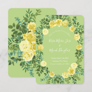Gelbe & Grüne Frühlingsrose Vintage-Hochzeit Einladung