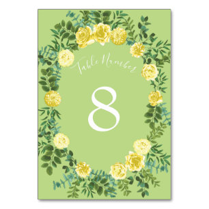 Gelbe & Grüne Frühlingsrose Vintage-Hochzeit Tischnummer