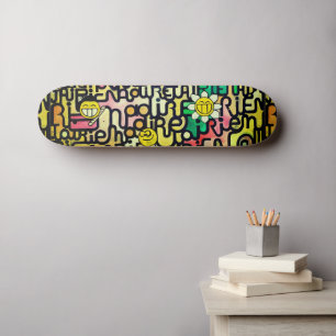 Gelbe grüne Fun Emoji Sarcastic Malerei Skateboard