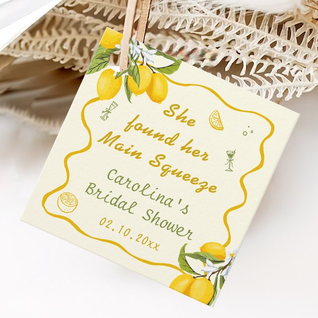 Gelbe grüne Hauptpresse Brautparty Lemon Geschenkanhänger (Von Creator hochgeladen)