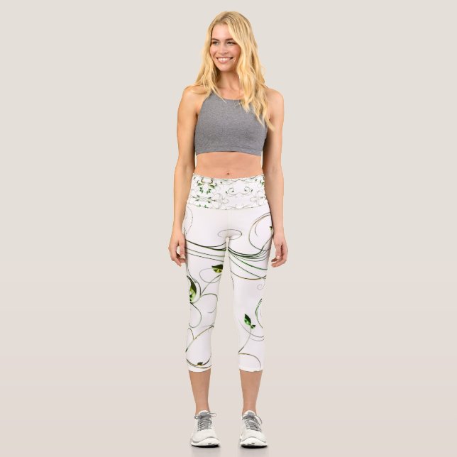 Gelbe grüne Reben Capri Leggings (Vorderseite)