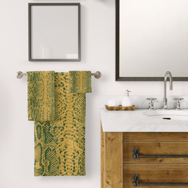 Gelbe grüne Schlange Hautfarbe Badhandtuch Set (Yellow Green Snake Skin Animal Print Bath Towel Set by Looly Elzayat)