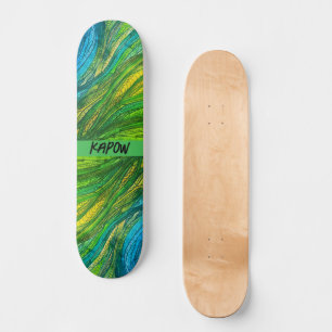 "Gelbe grüne Stränge" auf der Skate-Tafel Skateboard