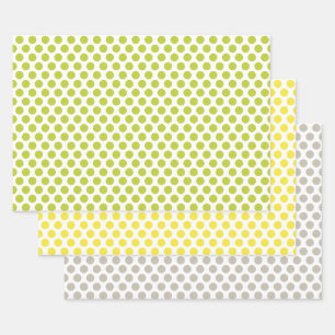 Gelbe, grüne und graue Polka-Punkte Geschenkpapier Set