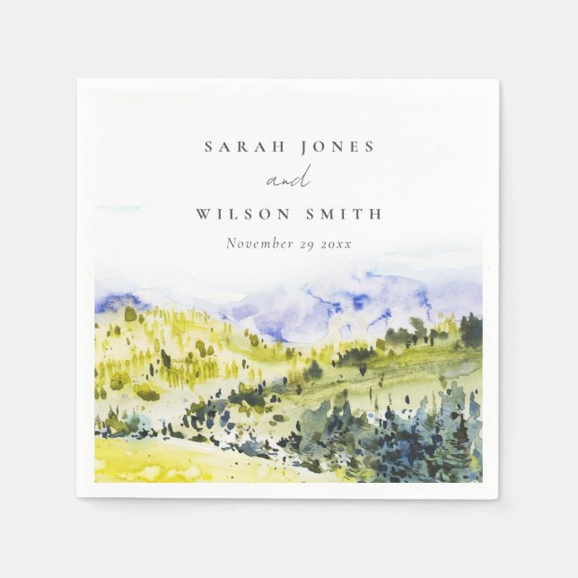 Gelbe grüne Wasserfarbenwelt Hügel Hochzeiten Serviette (Vorderseite)